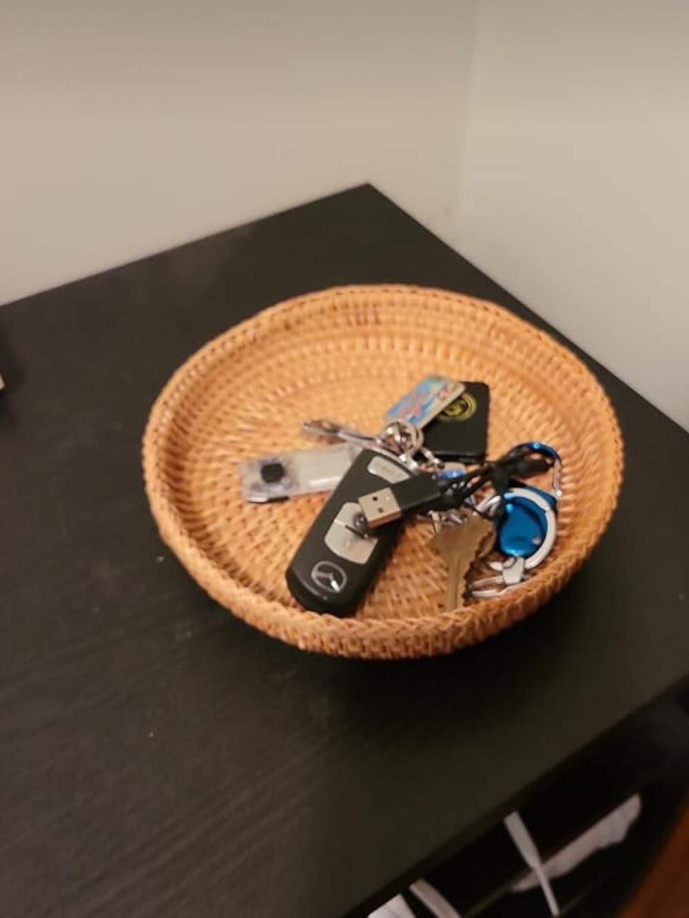 Woven Round Rattan Catchall basket - Natural Tan